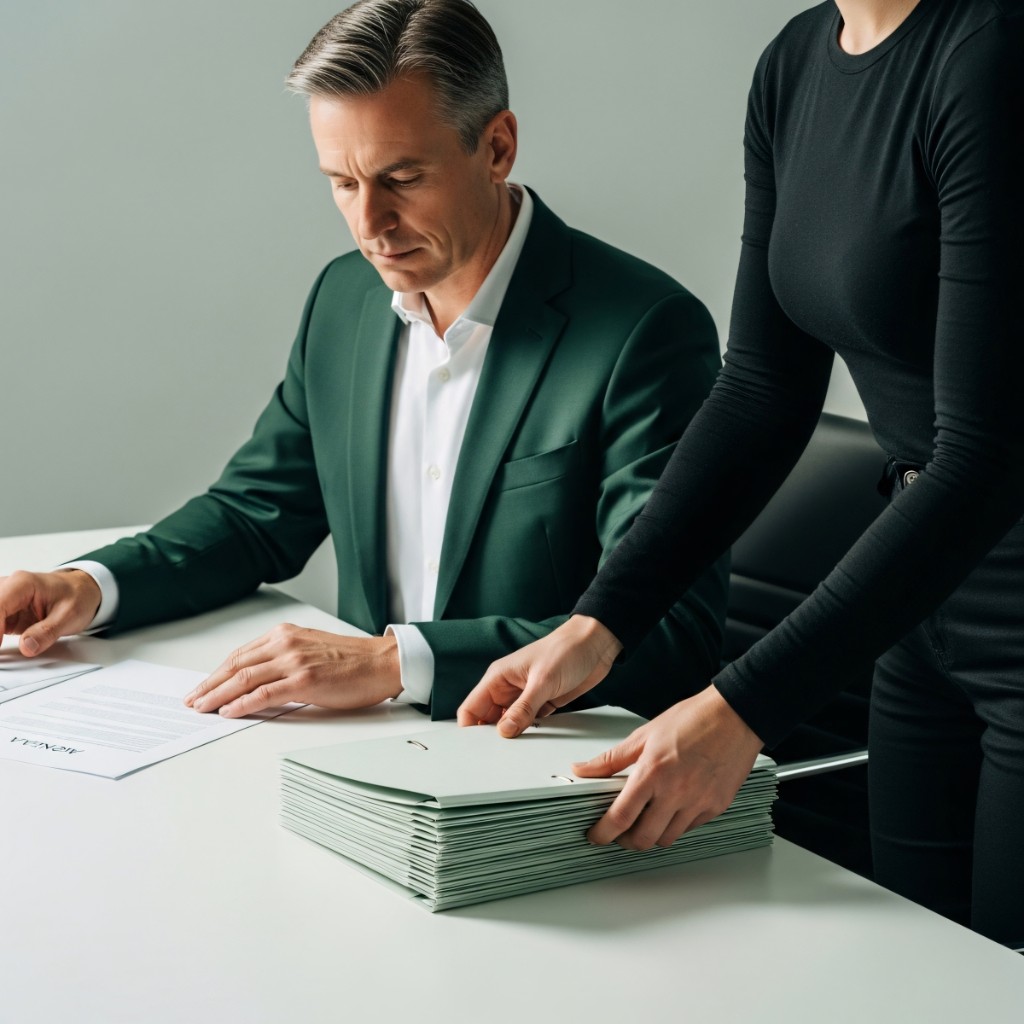 Accounting professional reviewing client documents