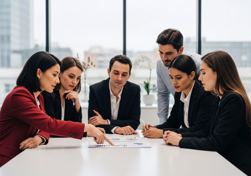 Advisory team reviewing charts in a meeting