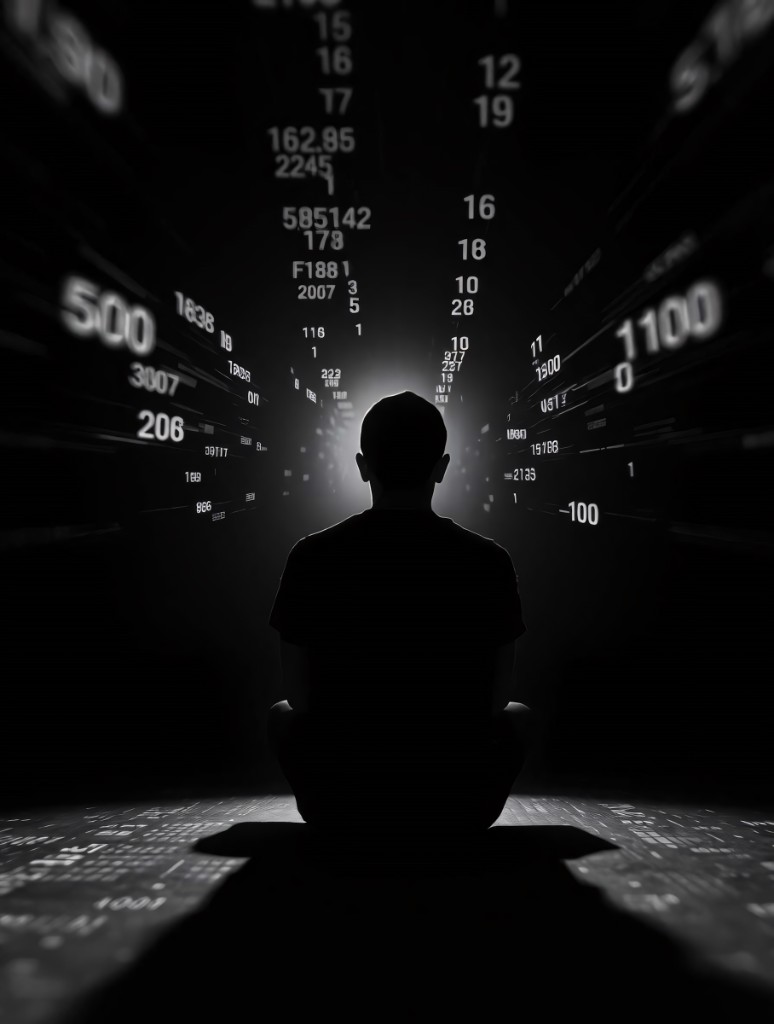 Person facing a tunnel of data symbolizing analytics insight