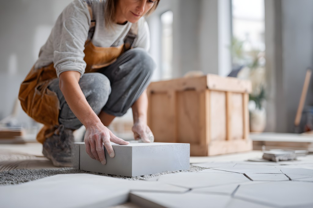 Flooring and installation contractor on the job
