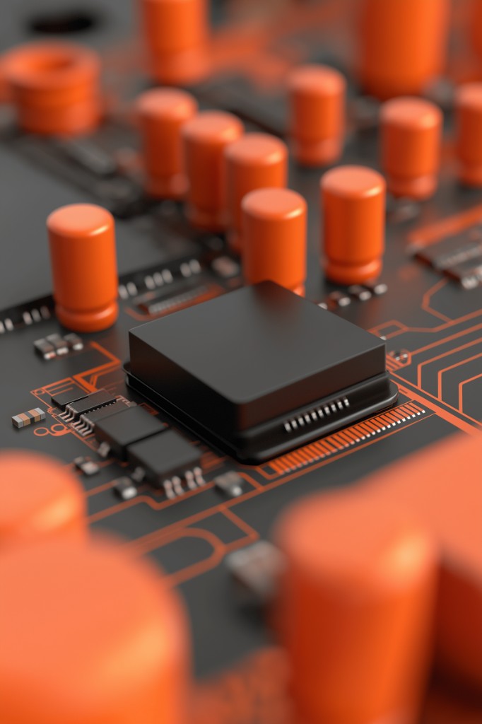 Close-up of integrated circuit board hardware