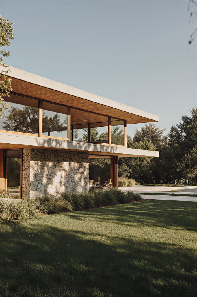 Modern home with stone and glass exterior