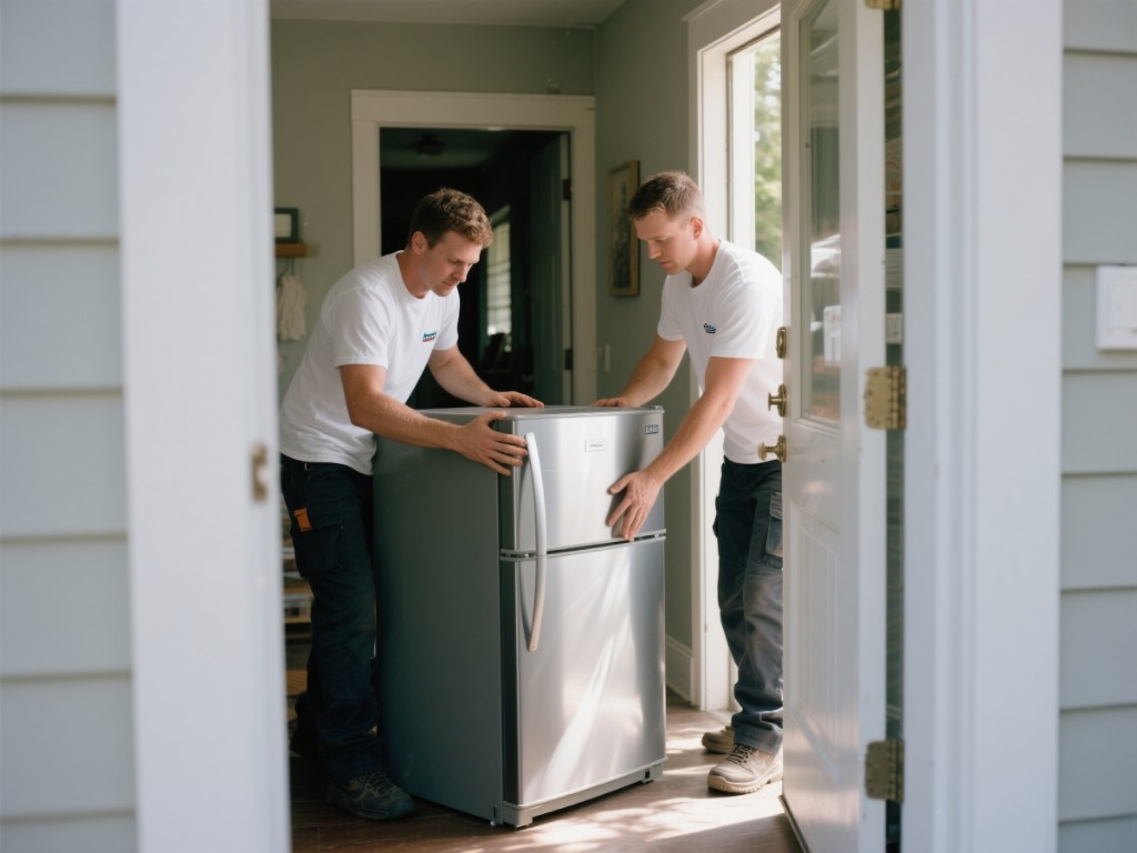 Delivery professionals installing equipment at a customer site