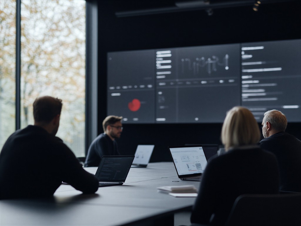 Investment team reviewing data in a conference room