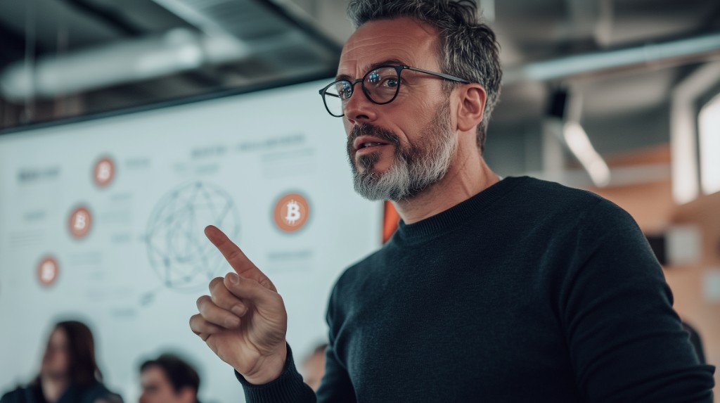 Venture partner presenting technology trends to founders
